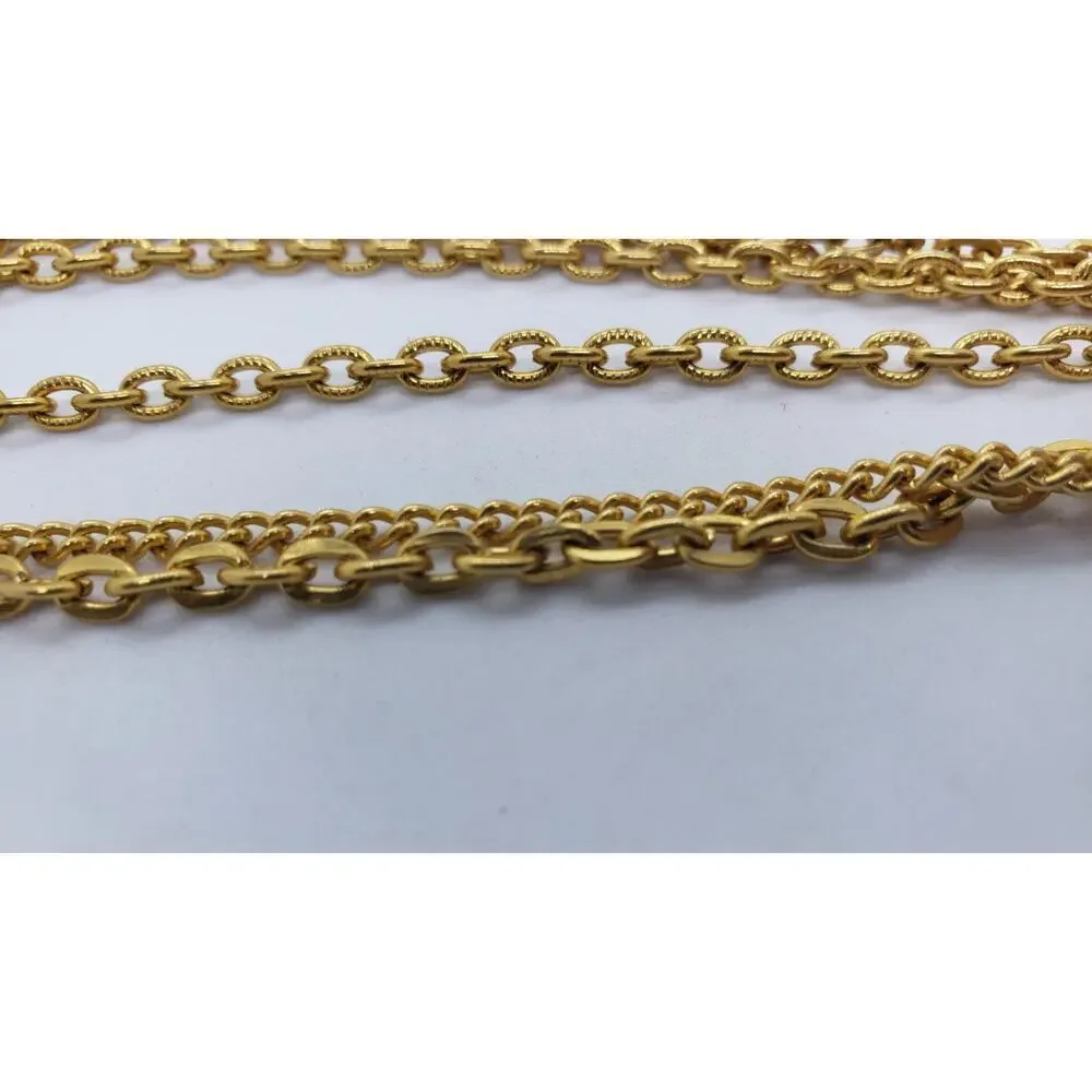 Vtg Pearl Pendant Necklace Tassel Triple Chain Gold Plated 70s Celebrity